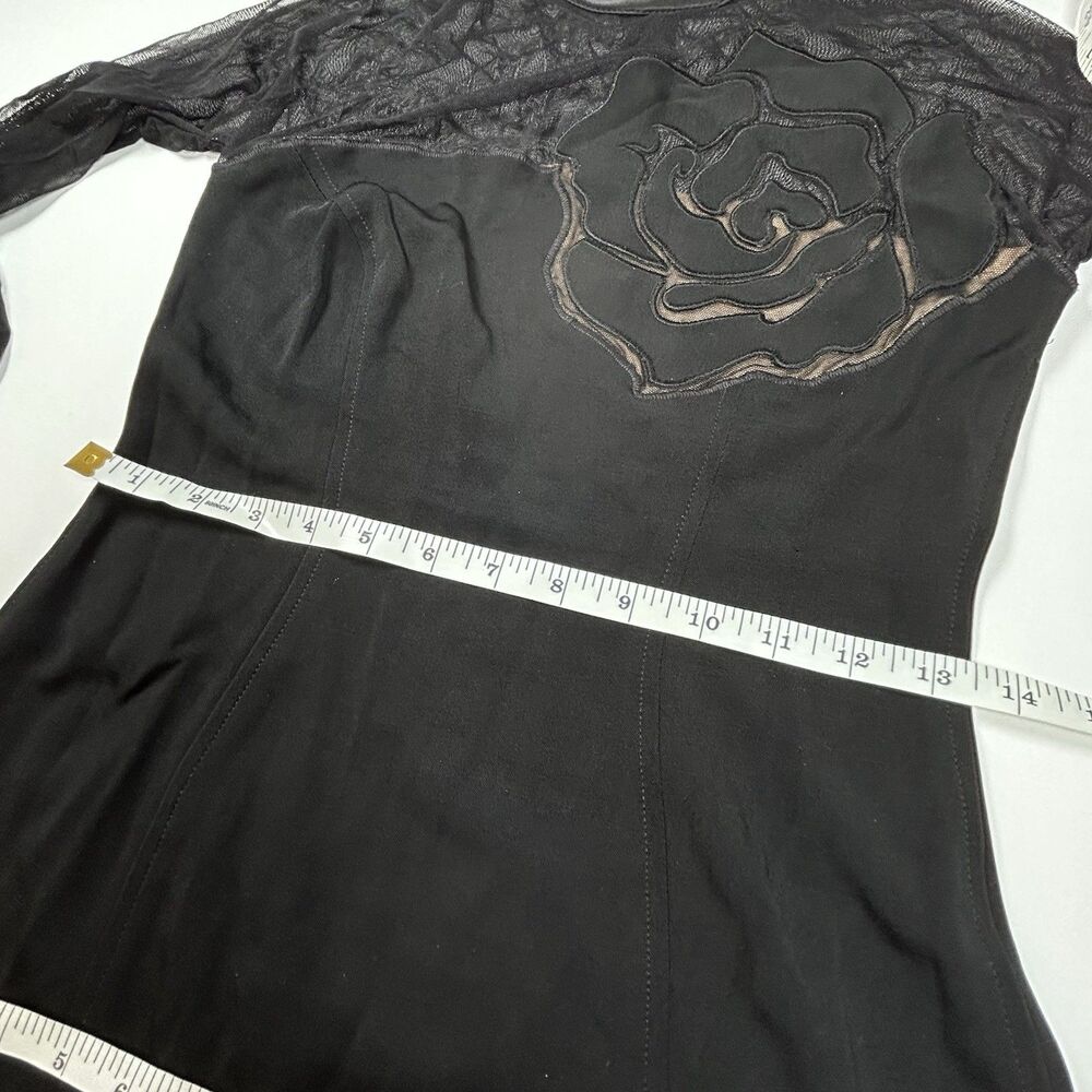 Vtg Caché Rose Applique Black Mesh Bodycon Mini Dress 80s 90s USA Made Size XS - Picture 11 of 15